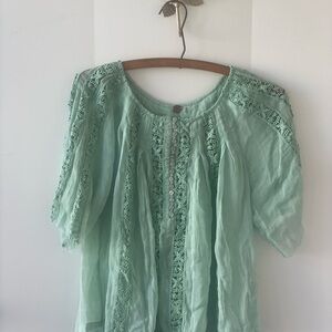 Elegant Mint Green Blouse with Lace Detail